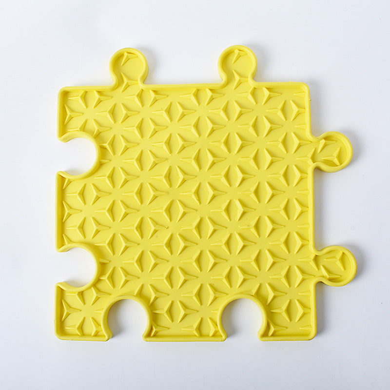 Yellow puzzle square lick mat